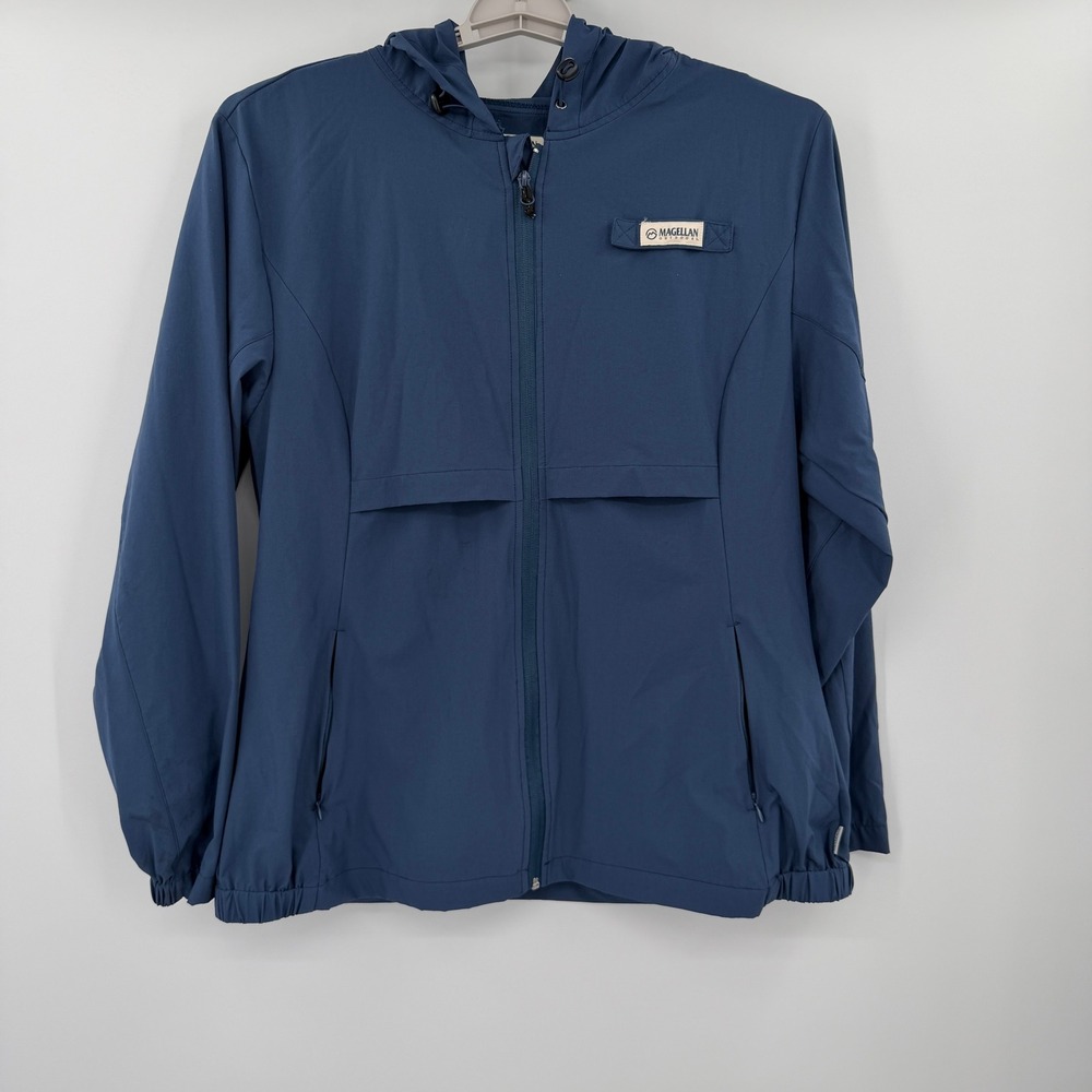 Magellan Outdoors Fish Gear Blue Hooded Jacket Womens XL Water Repellent Relaxed